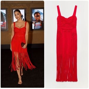 New SIMKHAI Darby Sweetheart Macramé Fringe Dress